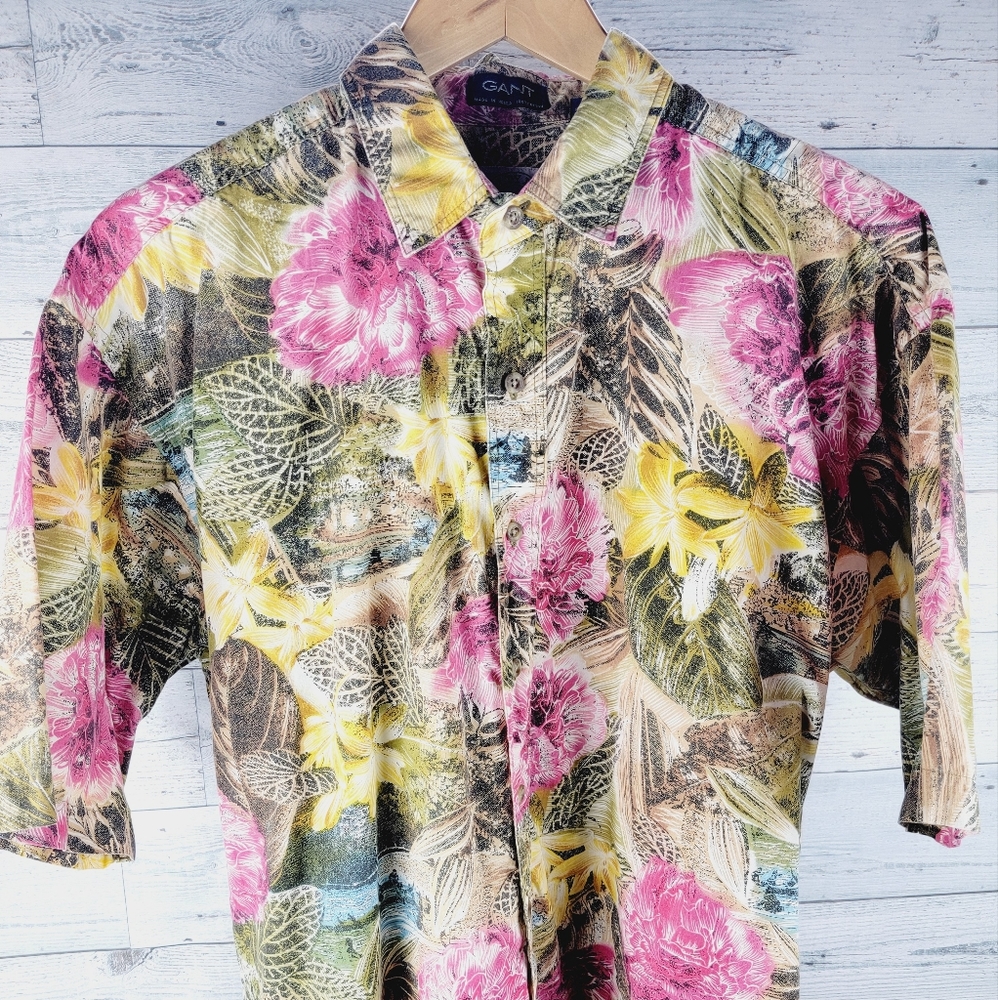 Gant Salty Dogs Floral Hawaiian Cotton Shirt Vibrant Colors Large